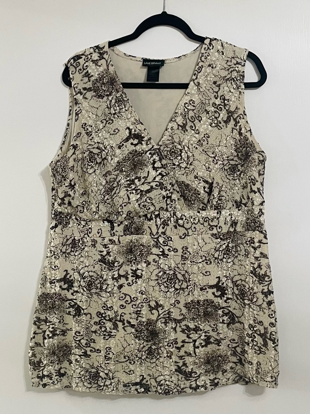 Lane Bryant Cream and Brown Floral V-Neck Sleeveless Tunic sz 18/20